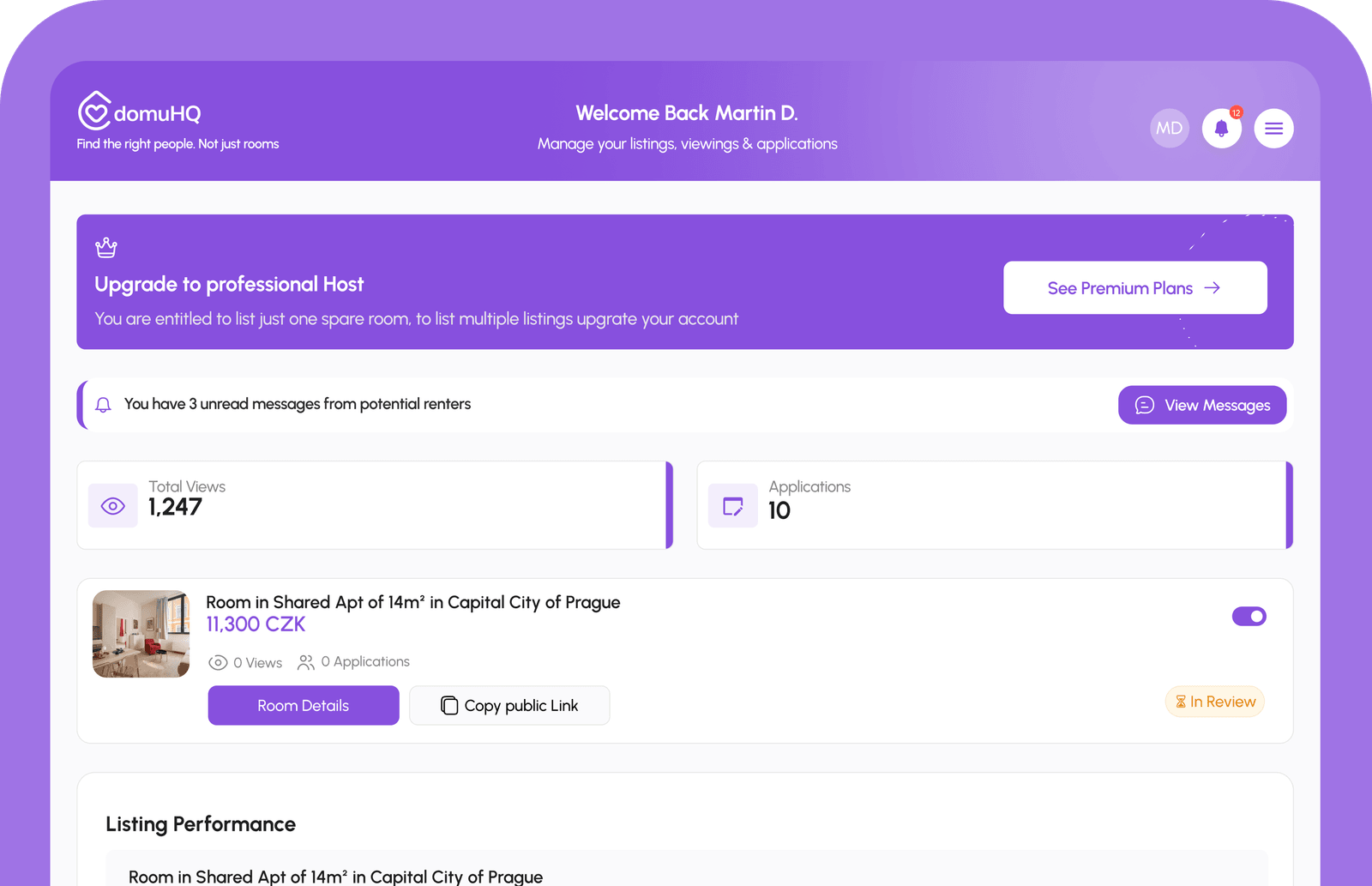 Live with tenant dashboard